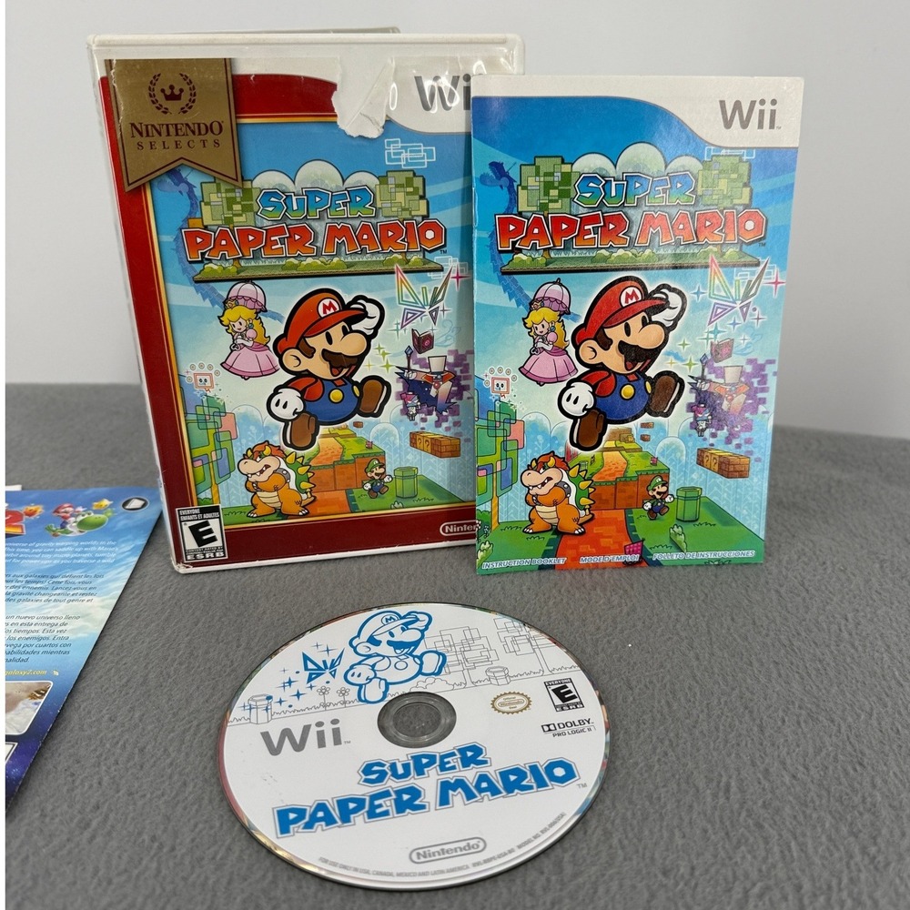 Super Paper Mario Nintendo Wii Nintendo Selects Complete CIB RPG Action Game